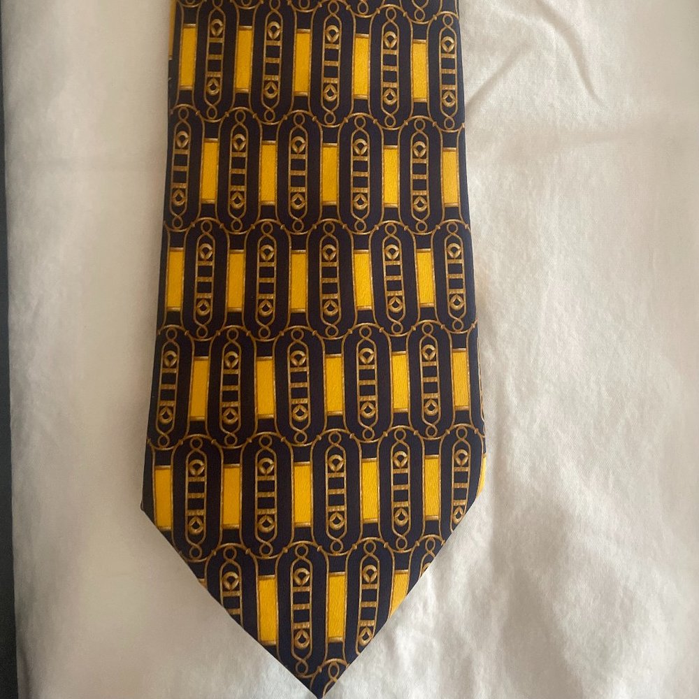 Lanvin, made in Paris, Men's Navy and Yellow tsilk tie
